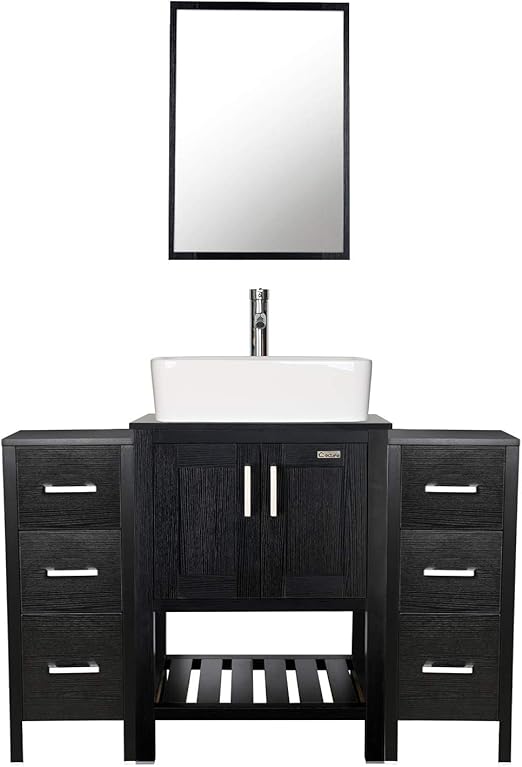 Amazon Com Bathroom Vanity Vessel Sink Combo Stand Cabinet Storage Side Cabinet Set Of 2 48 Inch Organizer Wooden Brush Nickel Hardware Pullout Drawers With Mirror Large Ceramic Bowl Chrome Faucet Drain