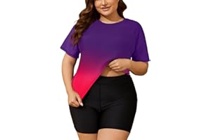 COOTRY Womens 2 Piece Plus Size Rash Guard Swimwear Short Sleeve Swimsuits Bathing Suit Swim Shirt and Shorts UPF 50+