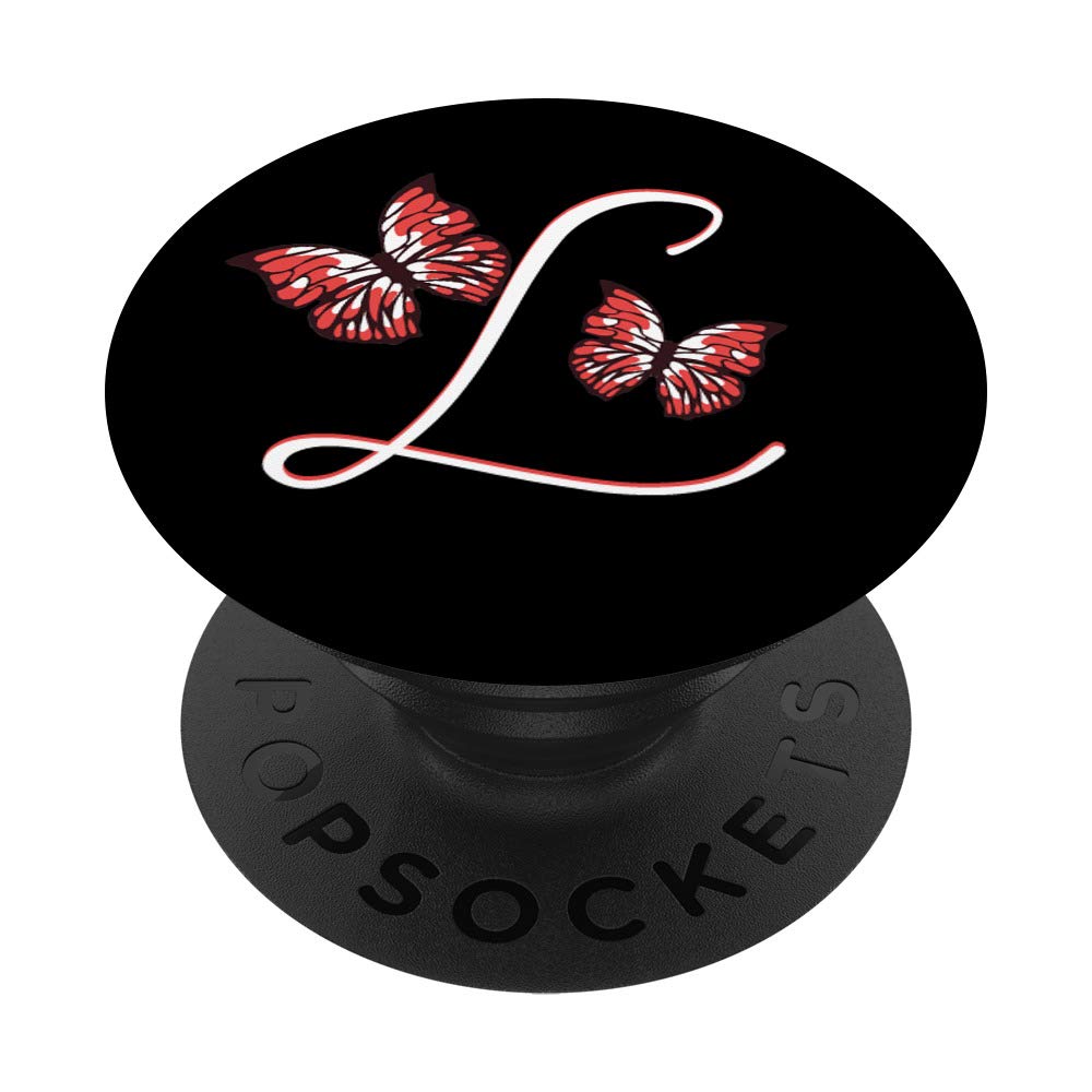 Letter L Initial Red Butterfly Monogram Personalized PopSockets PopGrip: Swappable Grip for Phones & Tablets