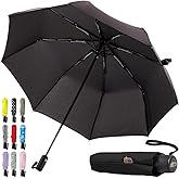 GORILLA GRIP Strong Windproof Stick Compact Umbrella for Rain, One-Click Automatic Open and Close, Durable Quick Dry Waterproof Material, Lightweight and Portable, Travel Size Fits Backpack, Black