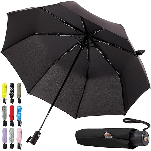 Grand Parapluie Automatique Noir – Anti-vent, Protection UV – Diamètre 1,05m