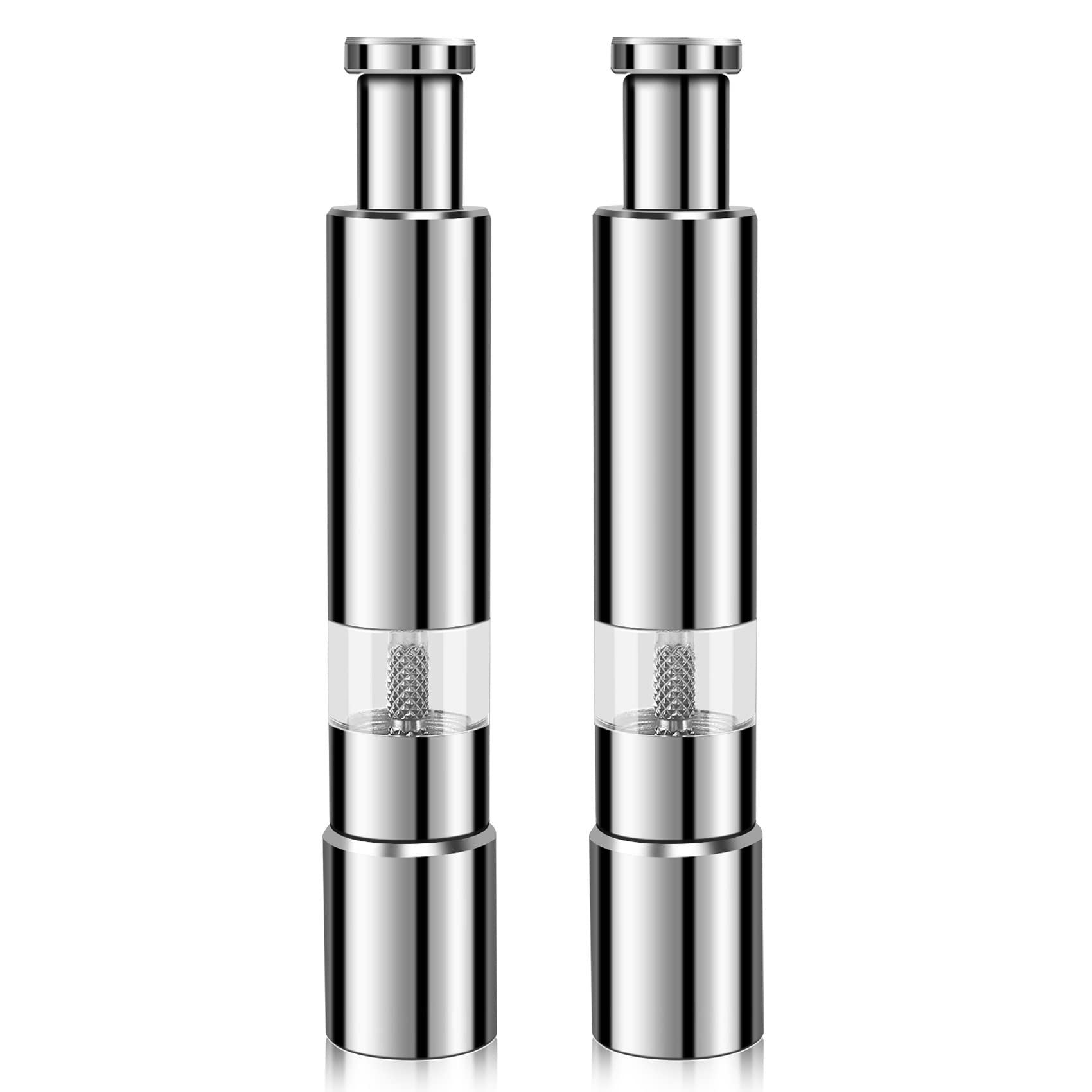 Ocnvlia Salt and Pepper Mill Set, Stainless Steel Salt and Pepper Grinder One Hand Operation Salt and Pepper Mill 2 Pack