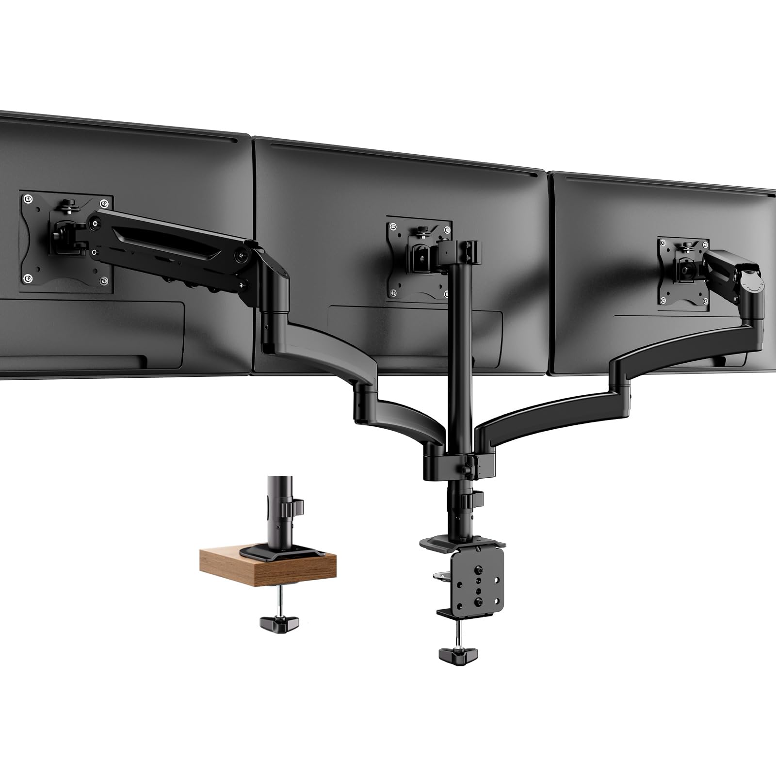 PUTORSEN Triple Monitor Stand for 17-27" per Screen, Monitor Arm Desk Mount, Aluminum Spring-Assisted up to 7KG per Arm, with 2 mounting options, Tilt Rotation Swivel, VESA 100x100, 75x75