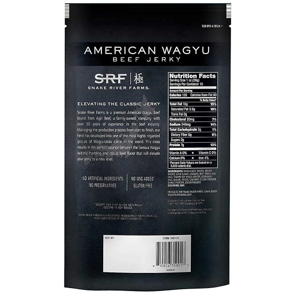 SNAKE RIVER FARMS AMERICAN WAGYU BEEF JERKY, 10 OUNCE
