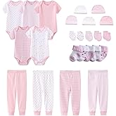 MAMIMAKA Newborn Layette Gift Set Bodysuits Pants for Baby Girl and Boy 24 Piece 100% Cotton Essentials and Accessories