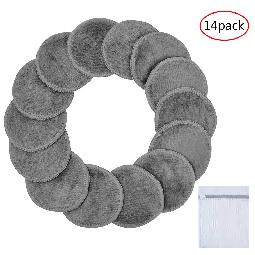 SUNLAND Resuable Makeup Remover Pads with Laundry Bag -Soft and Friendly for Face Eye Lip Remover Pads 14 Pack Grey