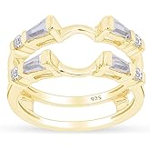 AFFY 3/4 Carat Tapered & Round White Cubic Zirconia Enhancer Guard Ring In 14k Gold Over Sterling Silver (0.75 Cttw), Gift For Her