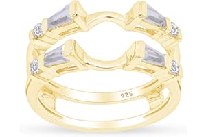 AFFY 3/4 Carat Tapered & Round White Cubic Zirconia Enhancer Guard Ring In 14k Gold Over Sterling Silver (0.75 Cttw), Gift For Her