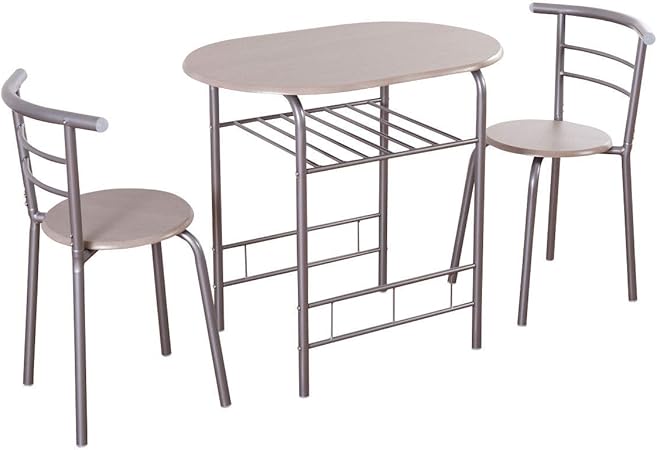 Amazon Com Top Quality555 Silver Round Dining Table Set Home Kitchen Breakfast Bistro Pub Furniture 3 Pcs Set 2 Chairs Garden Outdoor