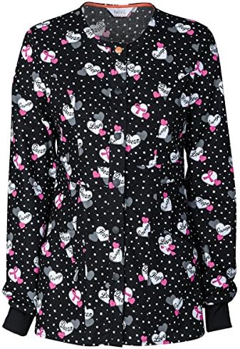 Code Happy Women's Snap Front Dot Print Warm up Scrub Jacket