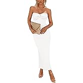 PRETTYGARDEN Women's 2026 Summer Bodycon Maxi Dress Strapless Tube Twist Knot Front Ribbed Knit Slit Cocktail Party Dresses