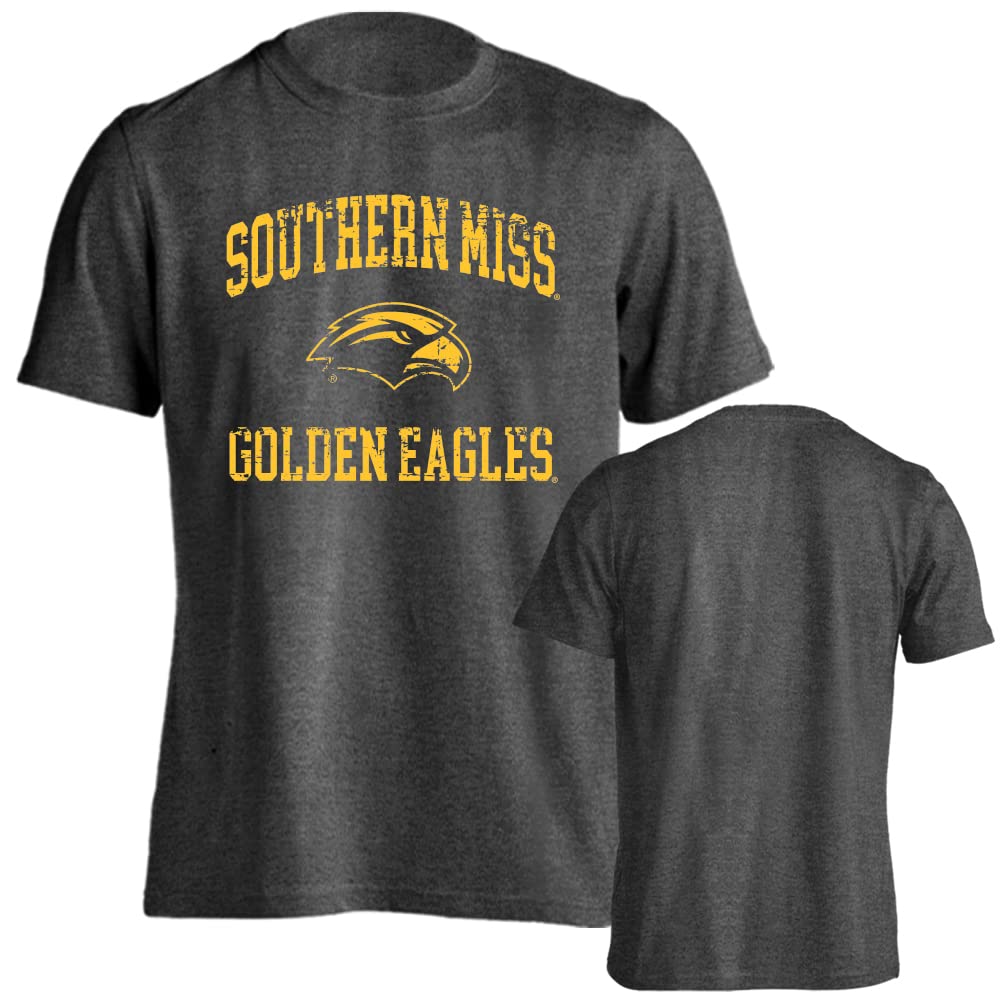 Sport Your Gear Southern Miss Golden Eagles Officially Licensed Distressed Retro Logo Short Sleeve T-Shirt Game Day Tee Spirit Wear Fan Gear Apparel, XX-Large, Charcoal Heather Image