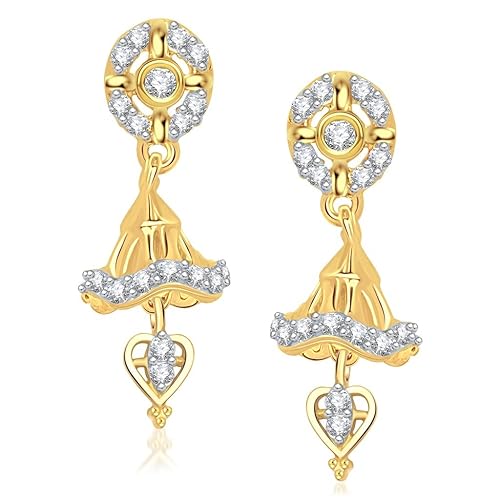 VK Jewels Cubic Zirconia Jhumki Earrings for Women (Golden) (vker1204g)