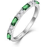 Inpasne 925 Sterling Silver Stackable Birthstone Ring for Women Eternity Baguette Gemstone Ring for Her Size 5-10