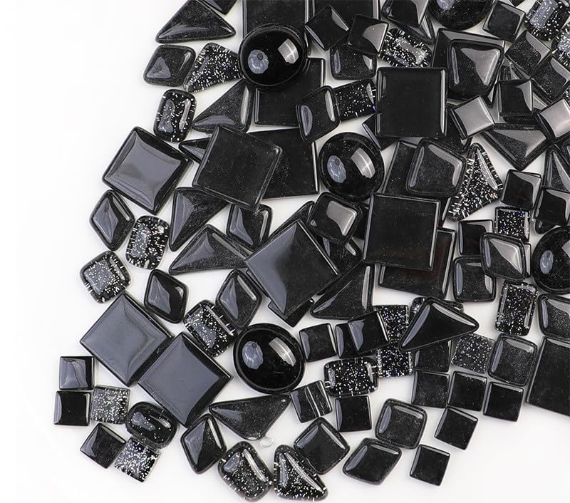 200g Irregular Crystal Mosaic Glass Tiles for Crafts, Mixed Color Small Mosaic Glass Pieces DIY Hobbies Children for Home Decoration (Black)