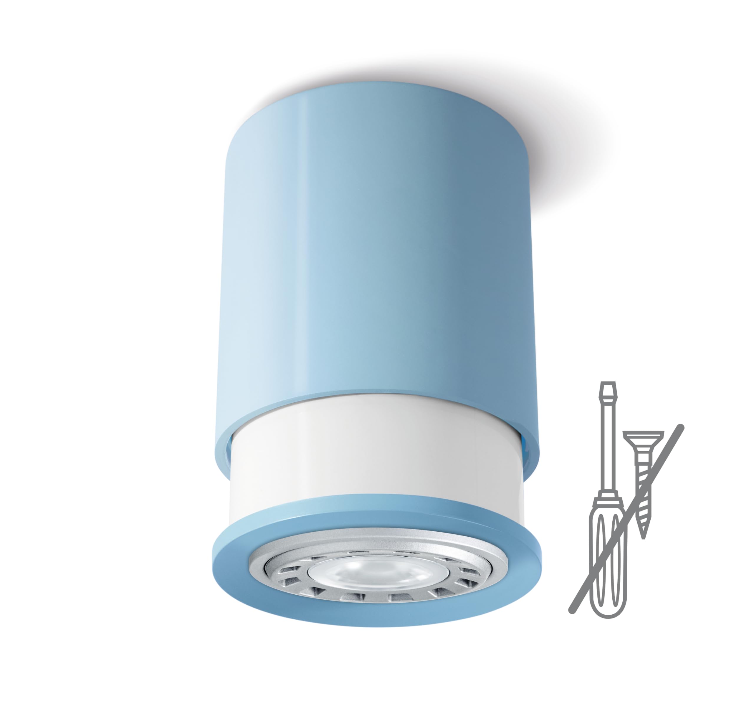 Twister Classic Spot Ceiling Light – Easy to Fix, No Screws, One Hook Only, Patent Protected, GU10 LED – Blue