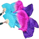 KIKIGOAL 1 Pair(Left+Right) Women Real Silk Belly Dance Fan Veil, Length 180cm Width 90cm