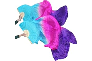 KIKIGOAL 1 Pair(Left+Right) Women Real Silk Belly Dance Fan Veil, Length 180cm Width 90cm