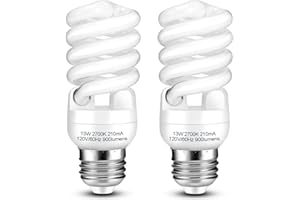 BARFELTY CFL Light Bulbs E26 Base, T2 Spiral 13Watt (60Watt Equivalent) Soft White 2700K 900lm Compact Fluorescent Light Bulbs, UL Approved, 120v 60Hz, Self Ballasted CFL Bulbs, Pack of 2