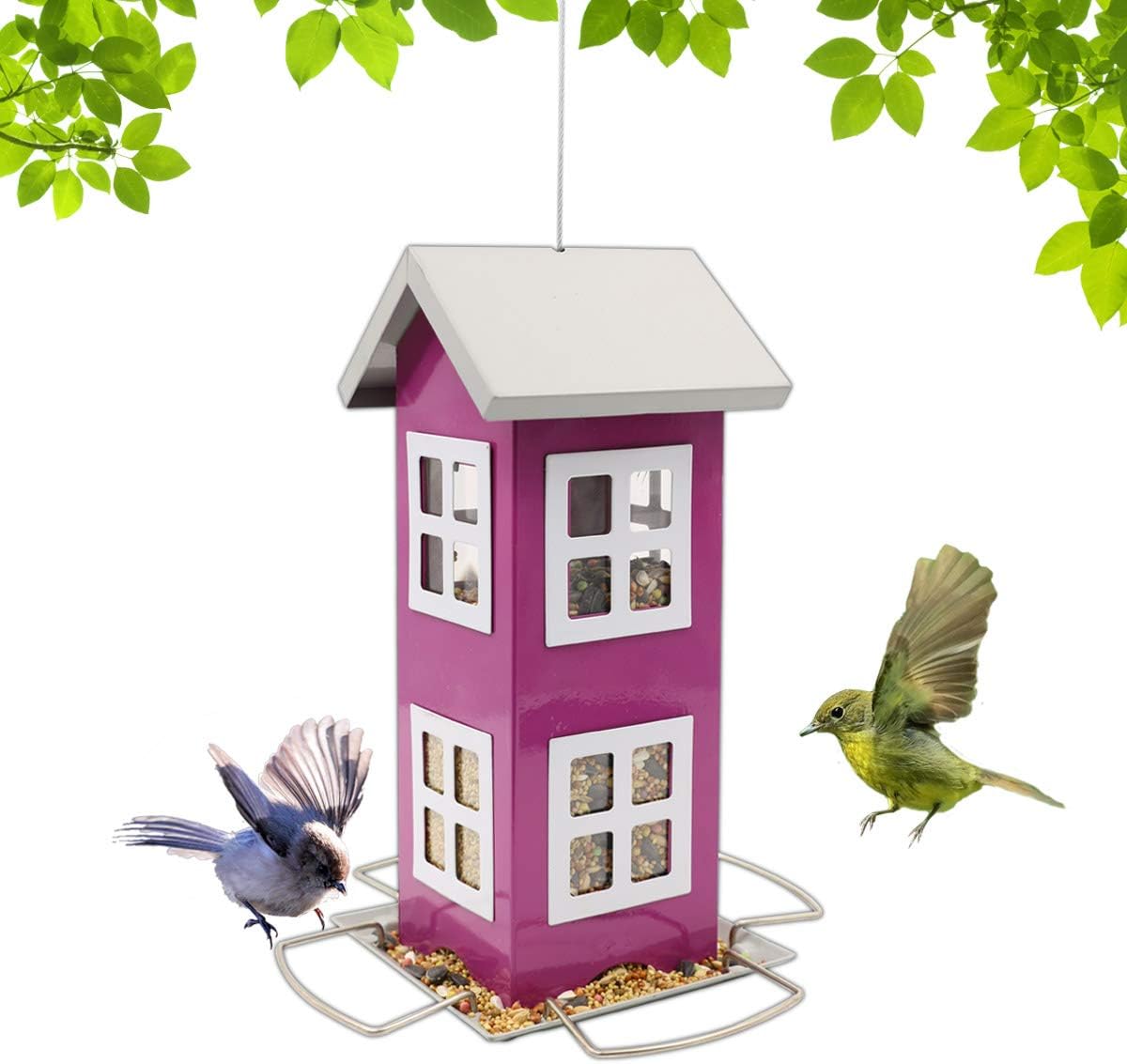 LIMEIDE Wild Bird House Feeder, Weatherproof Country House Design for Easy Cleaning & Refills, Comes with Hook to Hang on Tree, Poles in Backyard Garden, Patio; Gift idea for Parents (Purple)