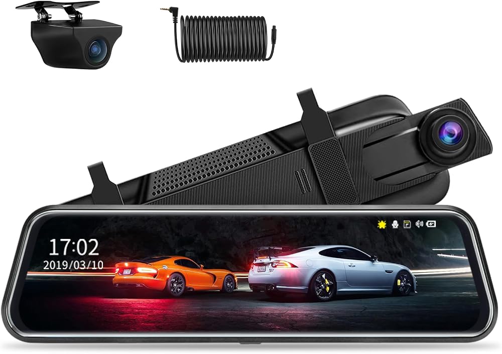 Jansite 10 Inch Mirror Dash Cam Front Rear 1080P Night Vision Type-C Parking