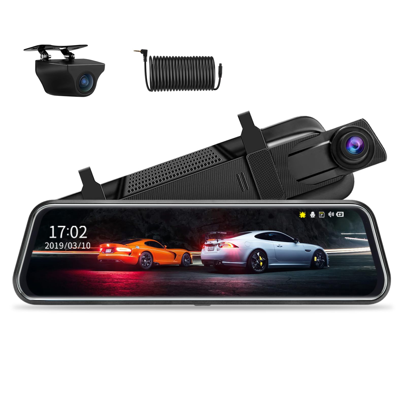 【2026 Upgraded】10 Inch Mirror Dash Cam Night Vision 1080P Full Touch Screen Dual Dash Cam Front and Rear Camera Car Rear View Mirror Loop Recording 170° Wide Angle Parking Assistance