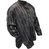 Shopoholic Fashion Men's Hippie Stonewashed Stripe Long Sleeve Cotton Summer Grandad Shirt