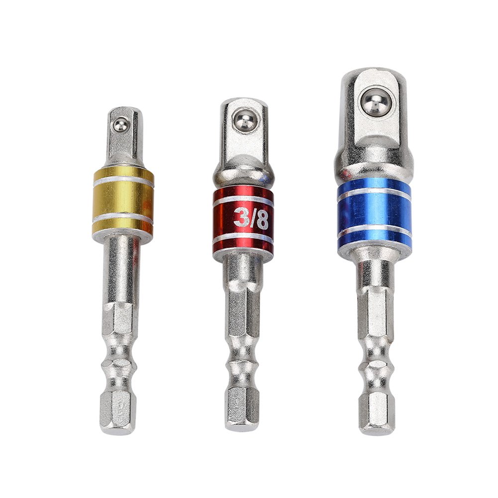 Garosa 3Pcs Hex Shank Socket Adapter Set for Drill Bits & Screwdrivers - 1/4in 3/8in 1/2in Extension Bar Tool with Quick-Change Shank