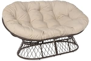 Milliard Double Papasan Chair Loveseat with Beige Cushion and Brown Frame for Indoor and Outdoor Use