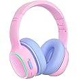 Tronsmart KH03 Kids Noise Cancelling Bluetooth Headphones, Safe Volume Control, Wireless Headphones with Light & Microphone, 70H Playtime, Built-in Audio Cable, for School/Travel/Airplane(Pink)