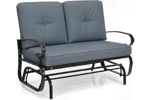 Giantex Outdoor Glider Bench, Patio 2 Person Loveseat with Removable Cushion, Thick Padded Seat, Stable Steel Frame, 400Lbs C