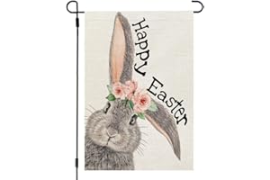 CROWNED BEAUTY Easter Garden Flag Bunny 12X18 Inch Double Sided for Outside Small Burlap Yard Holiday Banner