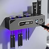 Automatic Toothpaste Dispenser,Rechargeable Toothbrush Holders for Bathrooms,3 Cups Electric Toothbrush Holder Wall Mounted with Toothpaste Dispenser Bathroom Decor (Grey)