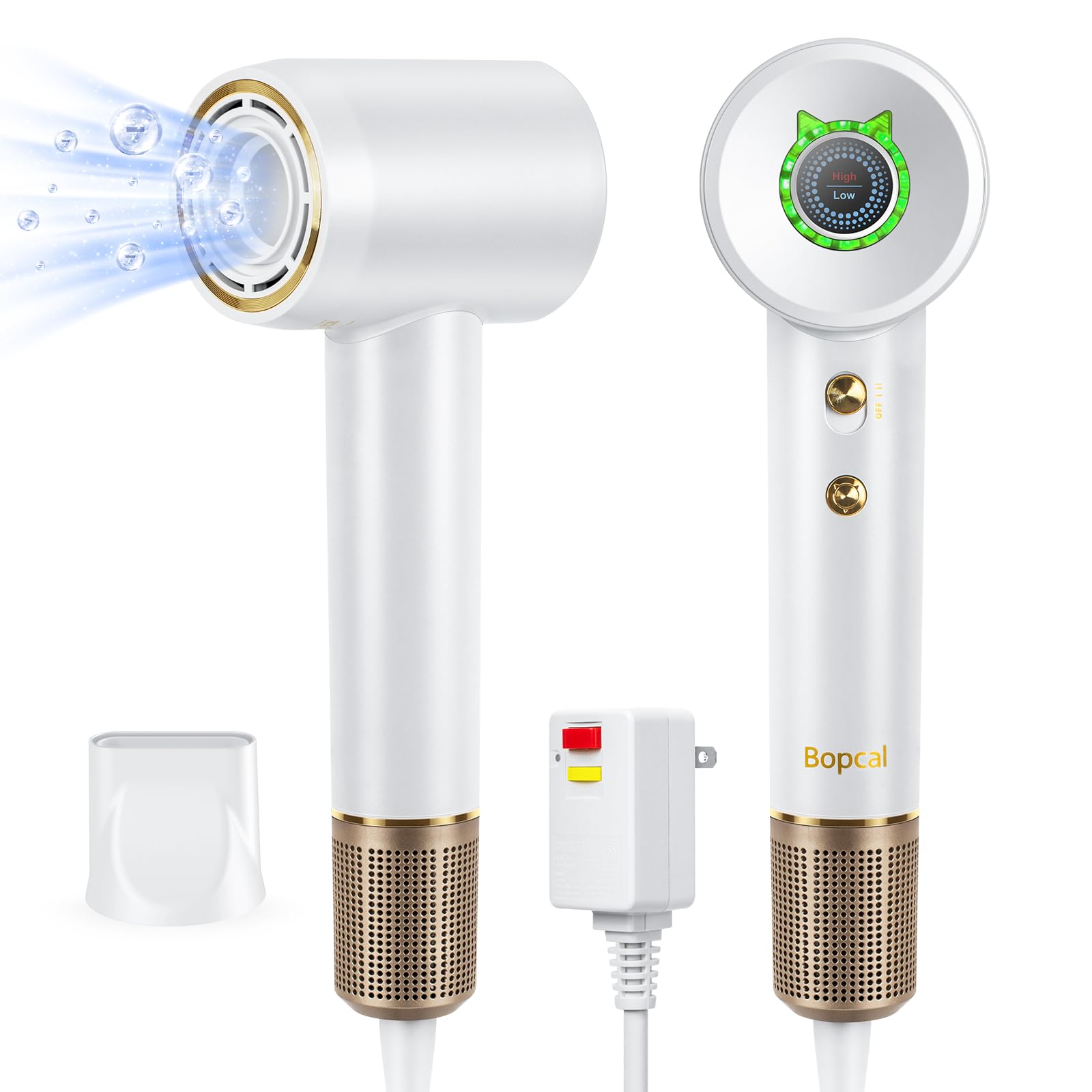 Hair Dryer – Bopcal Ionic Blow Dryer with Concentrator for All Hair Types,110000 RPM High-Speed Fast Drying Lightweight and Quiet, 200 Million Negative Ions Dryer with Thermo-Control (1500w)