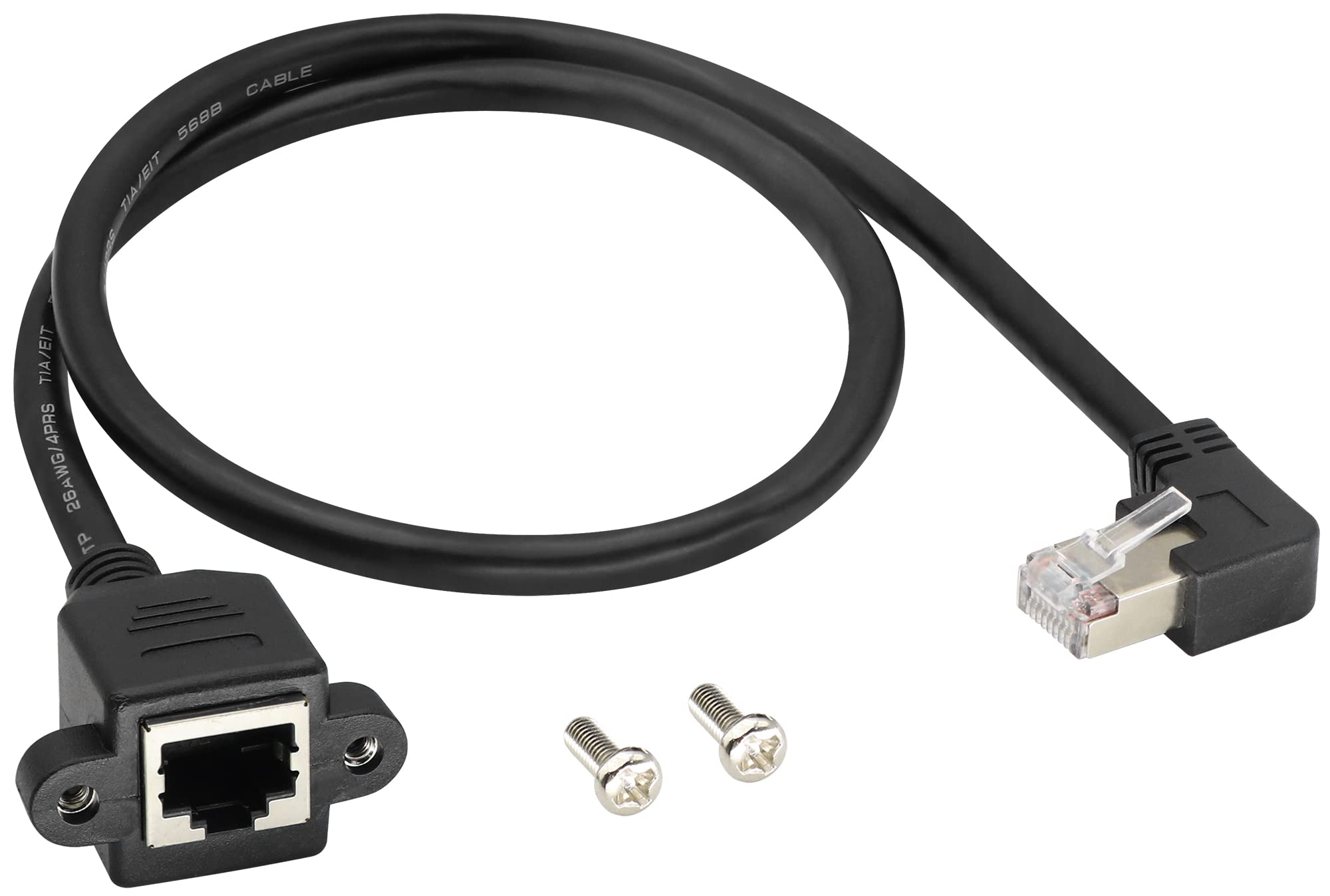 zdyCGTime 90 degree Right Elbow Category 6 Shielded Network Cable Male to Female with ear Network Extension Cable, LAN Extension Cable Compatible with Routers,PC,Set-top boxes, etc. (Right / 0.6M)