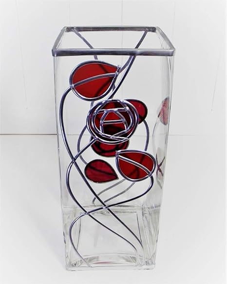 Handcrafted Rennie Mackintosh Large Square Top Glass Vase In Ruby