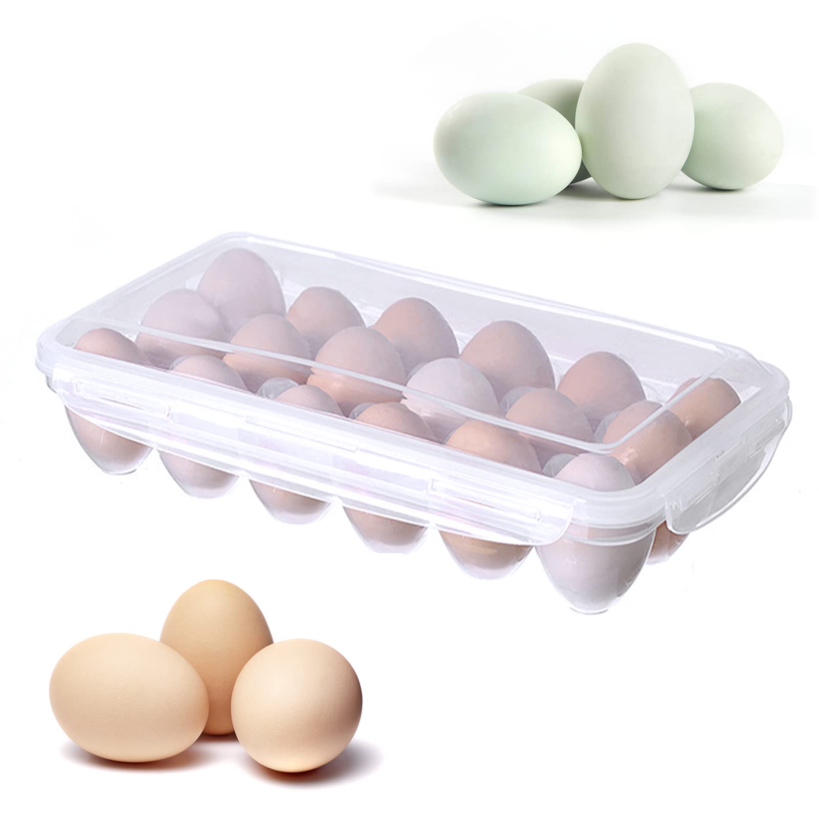iTYOOS Farmhouse Egg Holder: 18 Grid Plastic Eggs Organizer Box, Transparent, Rectangular, Sturdy, Sealed, Portable, Perfect for Refrigerator, Camping, Picnic, BBQ, Party
