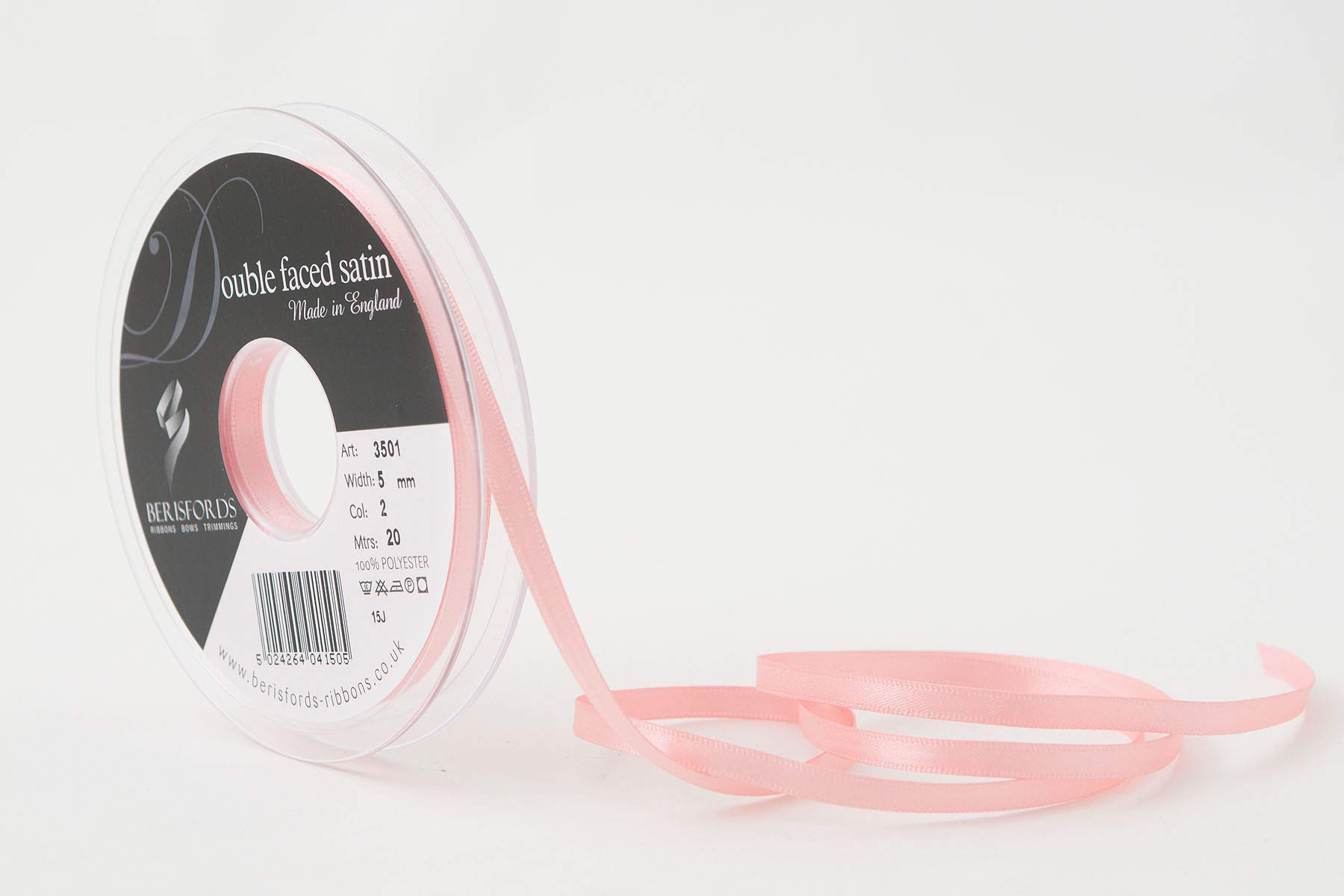 Berisfords Double FACE Poly Satin Ribbon, Pink, 5 mm