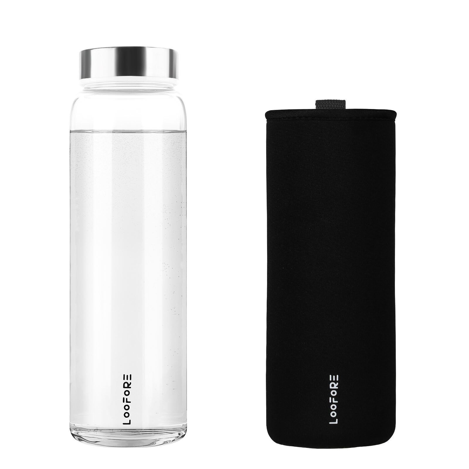 Photo 1 of LOOFORE Glass Water Bottles 32 oz, 1 liter / 1000ml Wide Mouth Glass Drinking Bottles with Lids, Large Reusable Borosilicate Glass Water Bottle for School Home Office Travel Sport Yoga Gym, Black
