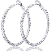 Deliyer Rhinestone Hoops Earring for Womens Large Big 925 Sterling Silver Hoop Earrings With Diamond Medium Silver or Gold Earrings Gifts Non Tarnish Hypoallergenic Lightweight 30 40 50 60 70mm