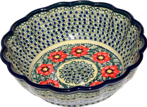 Click Here to See More Images Polish Pottery Scalloped Bowl 1279-134a