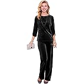 CWOAPO Velvet Mother of Bride Pant Suits for Women Long Sleeve 2 Piece Pantsuit Formal Wedding Guest Outfit
