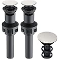 iFealClear Pop Up Bathroom Sink Drain with Overflow, Push and Seal Pop Up Drain Stopper for Faucet Vessel, Anti-Explosion and Anti-Clogging pop up Plunger Sink Drain Assembly, Brushed Nickel, 2 Pack