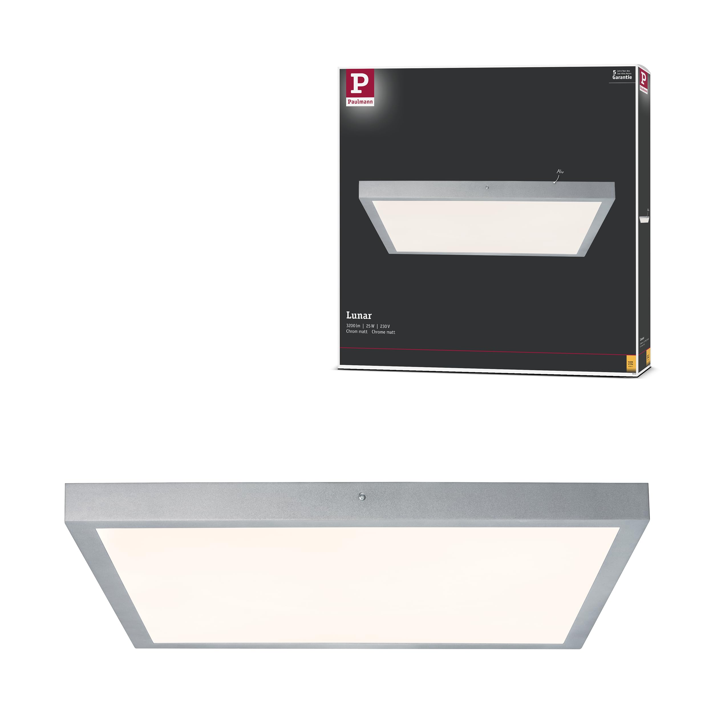 Paulmann 70652 WallCeiling Lunar LED Panel 600x600mm 27.4W 230V matt Chrome Aluminium