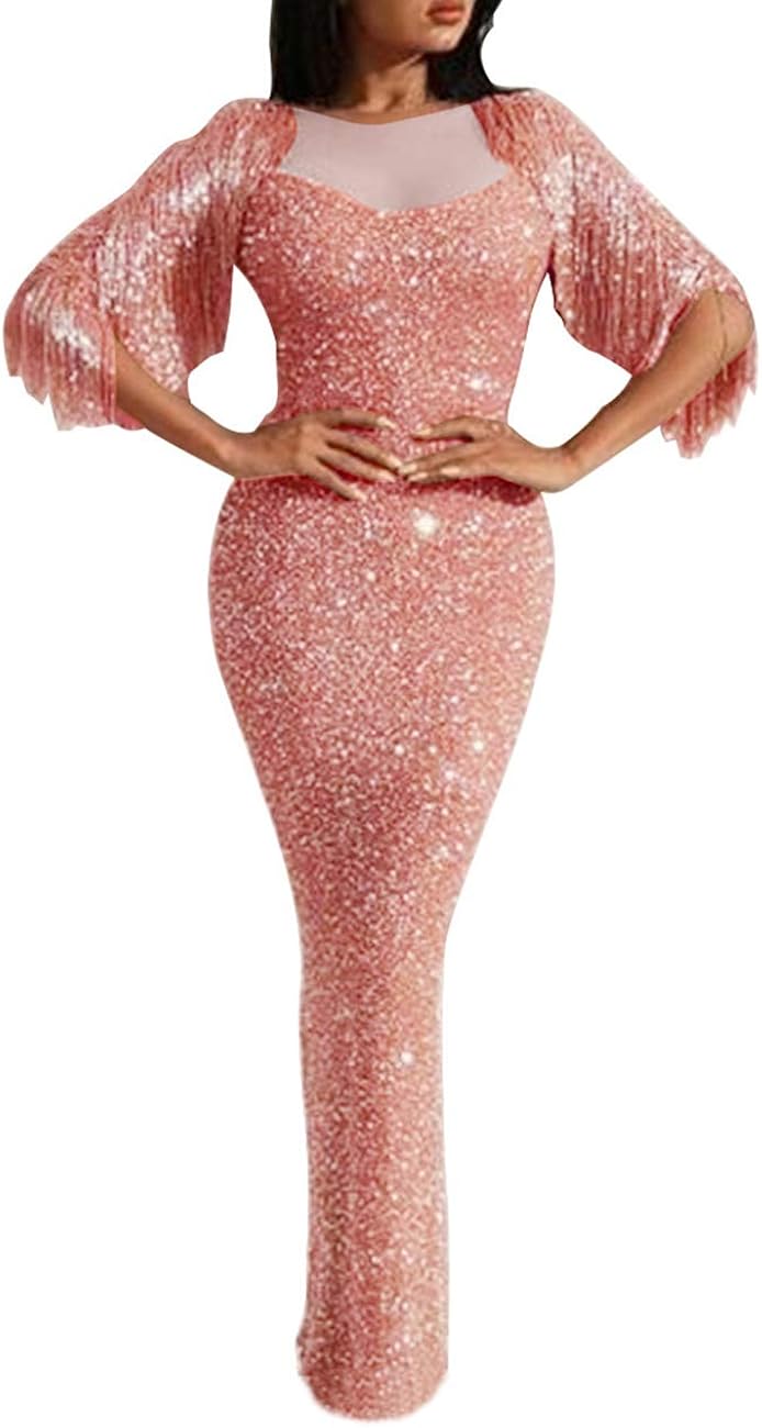 silver tassel sequin bodycon dress