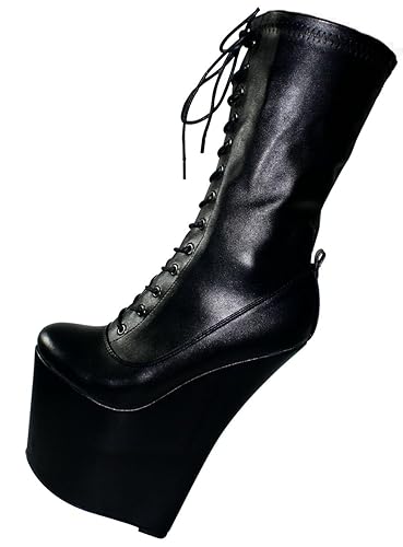 Erogance Kunstleder Extrem Plateau High Heels Stiefeletten Stiefel Schwarz EU 36-41/A4736