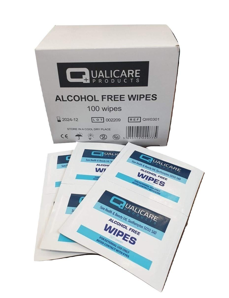 1 Box of 100 Alcohol Free Wipes Sterile Antiseptic Cleansing Hand or Facial Wipe