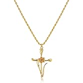 LADYGD Cross Necklace for Women 14K Gold Plated Birth Flower Necklaces Rope Cross Pendant Fashion Gold Jewelry Birthday Gifts 12 Month