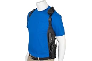 USH-300L Universal Left Side Radio Shoulder Holster Chest Harness with an Adjustable Radio Pouch fits all Motorola ICOM Vertex Two Way Radios from 4-3/4' up to 9" tall. Made in The USA by Holsterguy.