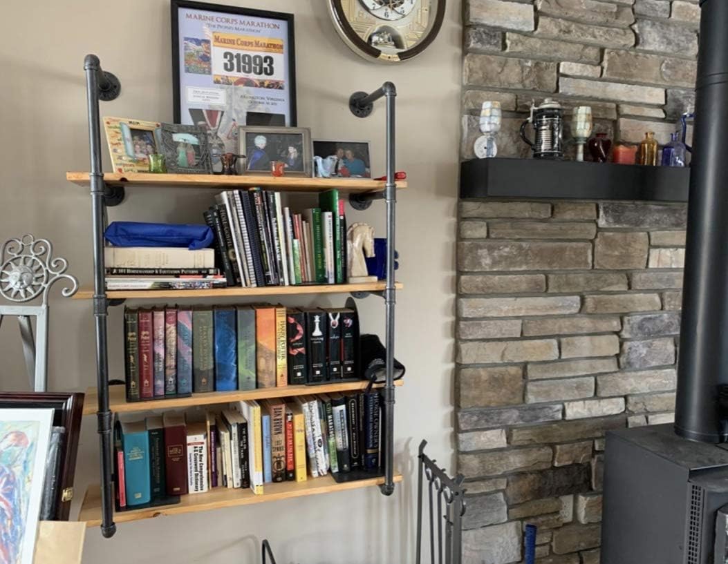 Industrial Retro Wall Mount iron Pipe Shelf,DIY Open Bookshelf,Hung Bracket, DIY Storage Shelving,Home Improvement Kitchen Shelves,Tool Utility Shelves, Office shelves, bookshelves and bookcases（2pcs）: Furniture & Decor